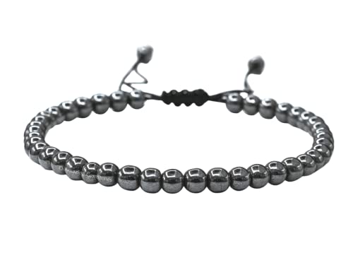 Hematite Anklet Ankle Bracelets for Women - Waterproof Beaded Healing Crystal Anklets, Plus Size Chakra Gemstone Bead Anklet (Stretchy Adjustable - Plain)