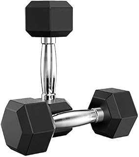 Barbell Set of 2 Hex Rubber Dumbbell with Metal Handle, Heavy Dumbbells