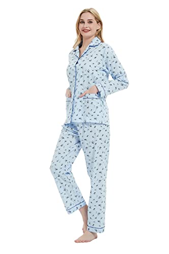 GLOBAL Womens Cotton Pajama Set for Women Long Sleeve PJs Button Down Sleepwear S-3XL - Image 4