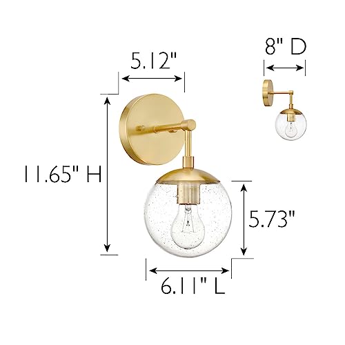 Image of Design House Gracelyn 1-Light Dimmable Wall Sconce, Clear Seedy Glass Globe, Satin Gold, 588871-SG