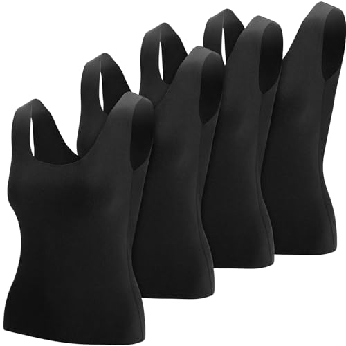 Image of Toulite 4 Pcs Thermal Tank Tops Women Underwear Tops Sleeveless Undershirt for Women Cotton Camisole Warm Base Layer