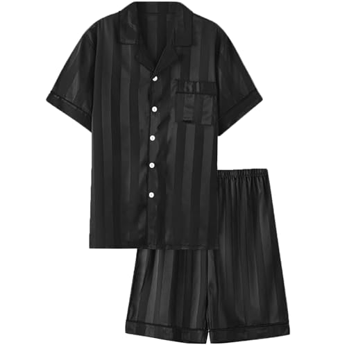 Betusline Men's Soft Silky Satin PJ Set - 2-Piece Cozy Short Sleeve & Shorts, Lightweight Sleepwear Loungewear US S-XXL