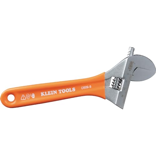 KLEIN TOOLS O5098 Adjustable Wrench, Extra-Wide Jaw, Forged Heat-Treated Alloy Steel, SAE and Metric Scales, Plastic-Dipped Handle, 8-Inch