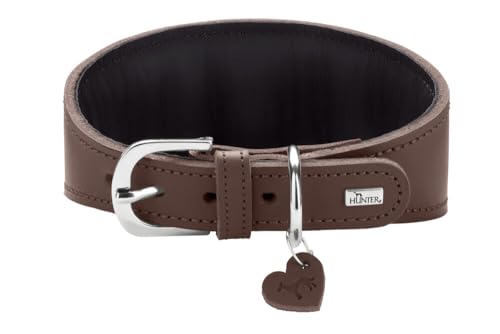 Hunter Windhundhalsband Love, Farbe: braun/schwarz, weiches, Robustes Rindsleder, einzeln eingenähte Herzen, breitere Form, gepolstert, hoher, Made in Germany, Größe 37