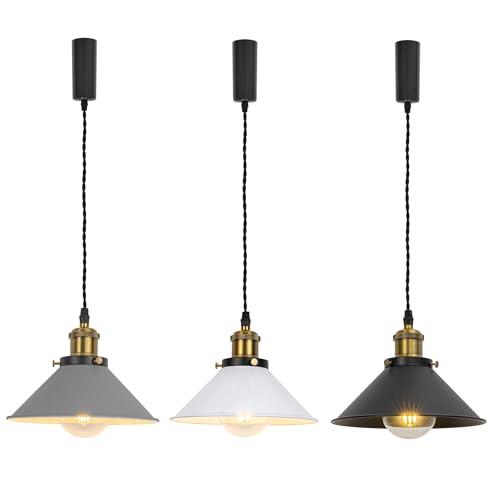 FSLiving Sistema di binari a LED a 1 fase, sistema di illuminazione moderno, per interni con guida ad alta voltaggio da 100 cm, E27, max. 60 W, sistema di sospensione con 3 lampade a sospensione