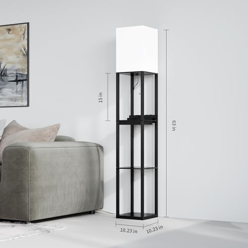 Image of SUNMORY RGB Floor Lamp with Shelves, Solid Wood Shelf Lamps for Living Room