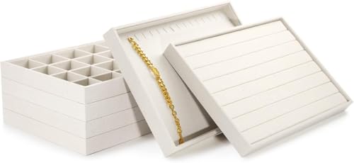 Image of Velvet Jewellery Drawer Organizer Stackable Tray in Beige (12-Pset)