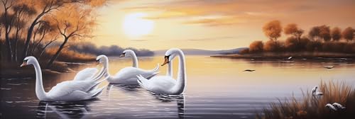 Diamond Painting Coucher de soleil 5D DIY Kit Complet Cygne 60x180cm Y1031
