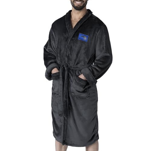 Northwest NBA Orlando Magic Silk Touch Bathrobe, Officially Licensed Fan Robe, Ultra-Soft Plush Polyester Lounge Wear with Shawl Collar, Belt & Pockets, Unisex, Black, Large/X-Large