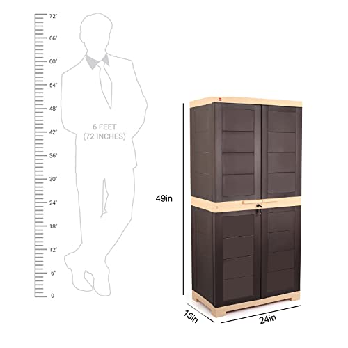 Image of Cello Novelty Big Bookshelf, Brown & Beige | 2 Dustproof Doors | Space Saving Cupboard | Plastic Book Shelf | Multipurpose Book Shelf for Home, Office | Book Organizer for Library
