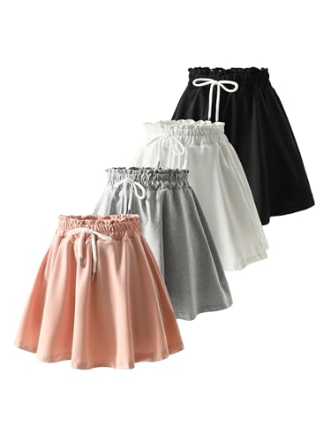Girls 4 Pack Athletic Skirts Set Tennis Golf Skirts with Shorts Running Flowy Skorts 3-12Y