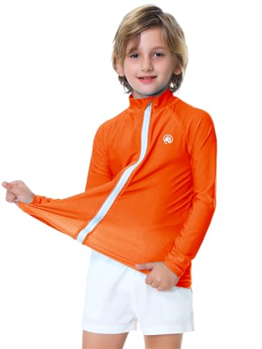 Image of AOBUTE Unisex Kids Zipper Rash Guard Boys UPF 50+ UV Protection Sun Shirt with Thumb Hole 3-12 Years