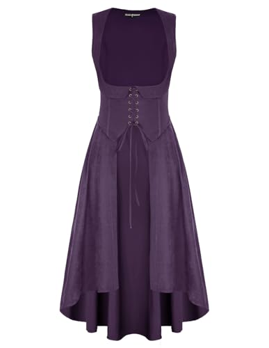 Scarlet Darkness Women Renaissance Costume Underbust Pirate Peasant High Low Dress with Pockets