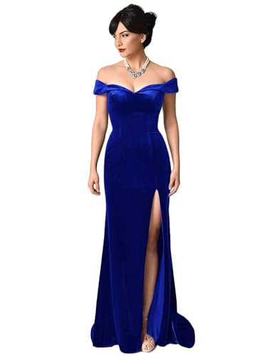 Women's Velvet Mermaid Bridesmaid Dresses for Wedding Off The Shoulder Long Formal Prom Dress LS15