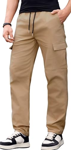Mens Cargo Sweatpants - Drawstring Casual Hiking Pants Joggers Athletic Trousers Cotton Loose Straight Pants for Men3