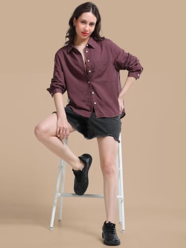 Image of Glam & Chique Women's Relaxed Fit Spread Collar Solid Casual Shirt S-2XL