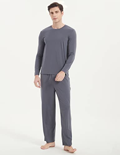 GYS Men's Pajamas Set Soft Bamboo Viscose Long Sleeve Sleepwear and Long Pants 2 Piece Pjs Set Sleep Sets with Pockets3