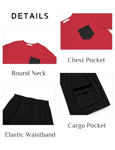 Image of Arshiner Boys' 2-Piece Cotton Outfit Short Sleeve Crewneck T-Shirt & Cargo Shorts Set Summer Casual Clothes for Kids 5-13