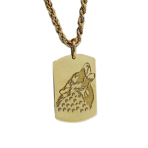 Breloque loup gravée sur collier chaîne 45 cm LKBEADS 00744, pendentif animal sauvage argent 925