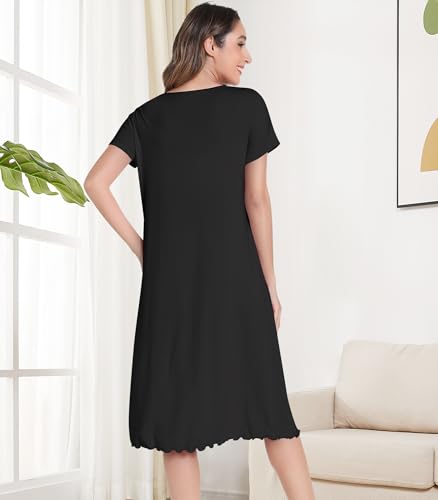 Image of NACHILA Bamboo Viscose Nightgown for Women Short Sleeve Crew Neck Sleepwear