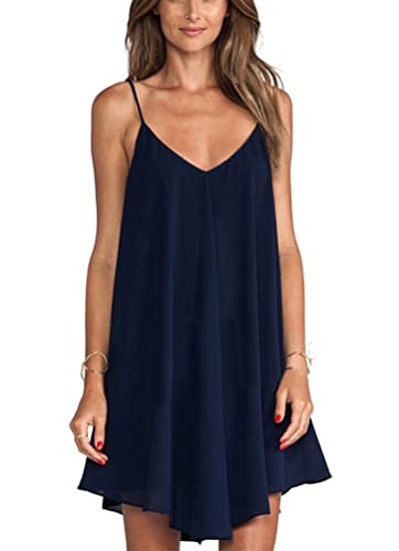 Fudaolee Vestidos Mujer Suelto Verano Playa Camisón Casual V-Cuello Sólido sin Mangas Comoda y Moda Mini Vestido S-6XL Cover