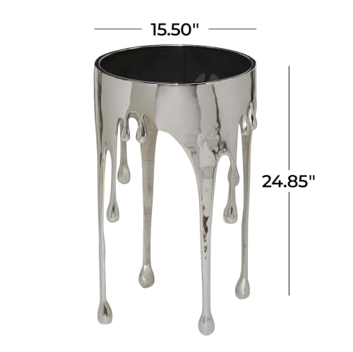Image of Deco 79 Aluminum Metal Abstract Side Table 16 inch x 16 inch x 25 inch, Silver | Accent table, drip end table with melting designed legs and black glass top, unique end table, living room decor