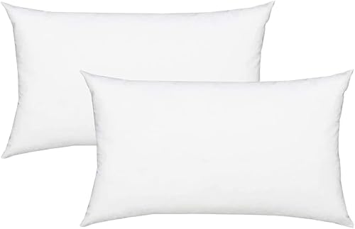 Fennco Styles Relleno de almohada de fibra de poliéster 100%, color blanco (rectangular 14 x 23 pulgadas, paquete de 2)