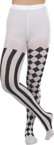 Image of ToBeInStyle Women's Harlequin Checkered Diamond Optical Illusion Opaque Tights Pantyhose - Black & White