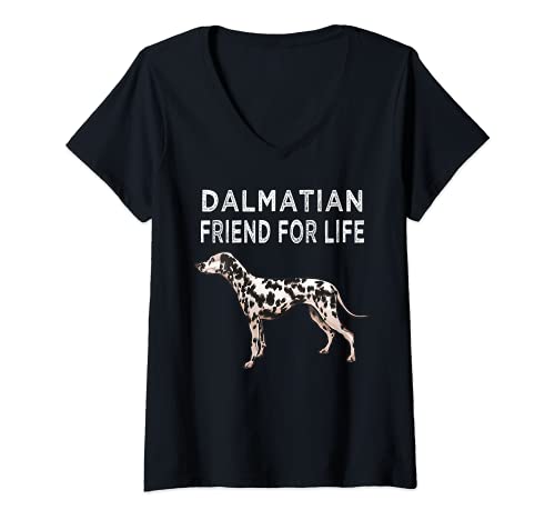 Womens Dalmatian Friend For Life Dog Friendship V-Neck T-Shirt, Black