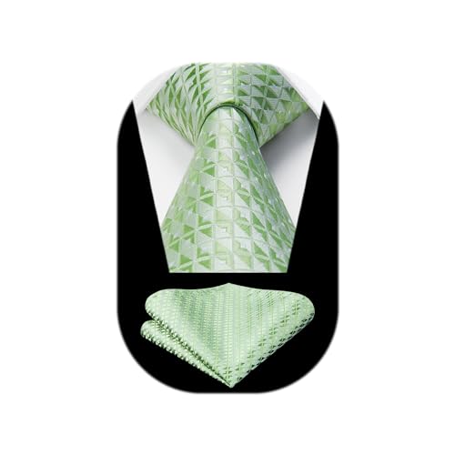 Image of HISDERN Ties for Men Formal Business Plaid Checked Mens Ties and Pocket Square Set Classic Wedding Necktie Handkerchief