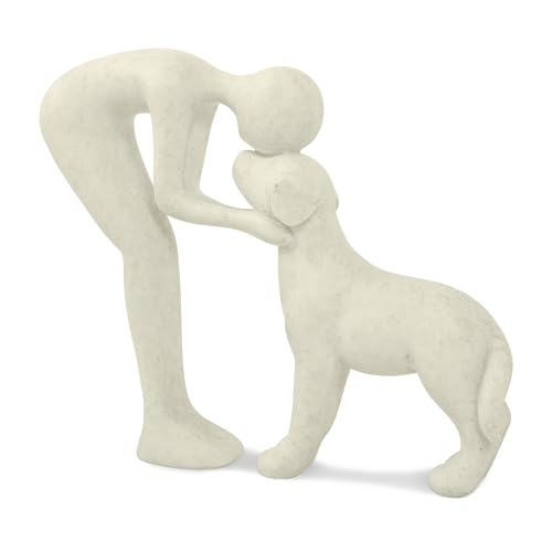 Kityemo Beige Keramik-Skulptur Mann und Hund – Hundestatue als Gedenkgeschenk für Haustiere,Dekoration für Büro, Wohnzimmer, Schlafzimmer, Zuhause, Tierfigur zur Erinnerung