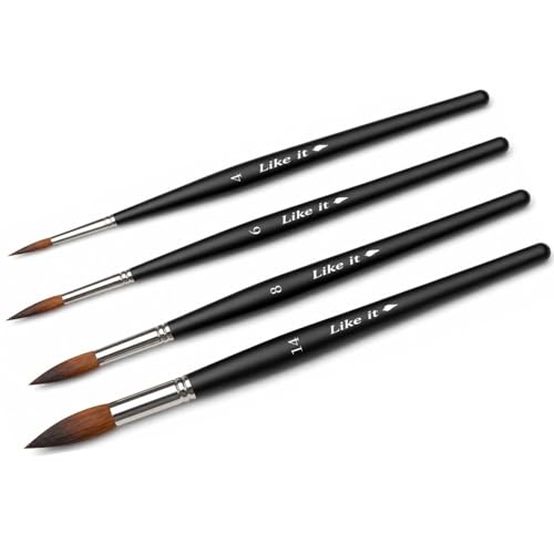 Image of Like it Professional Round Mop Paint Brush Set (4 Pcs-Size 4, 6, 8, 14) - Matte Black Wooden Handle, Fine Detail Brushes for Acrylic, Watercolor&Oil Painting - Art & Craft for Kids, Beginners&Artists