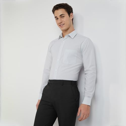 Image of Raymond Men's Pure Cotton Stripe Pattern Slim Fit Semi Cutaway Collar Full Sleeve Formal Shirt