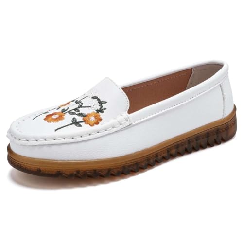 Image of Women's Genuine Leather Platform Loafers Classic Casual Comfort Slip-On Shoes Soft Sole Dress Shoes