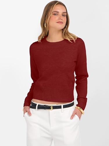 Image of ANRABESS Women's Long Sleeve Sweaters Cropped Crew Neck | Business Casual Tops,Light Weight Comfy Knit,Pullover ShortSweater,Basic Classic,Fall Fashion Winter Layer Clothes