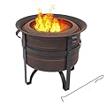 Sunnydaze 23-Inch Cauldron-Style Smokeless Wood-Burning Fire Pit with Cover and Poker - Steel Outdoor Smokeless Fire Pit for The Backyard