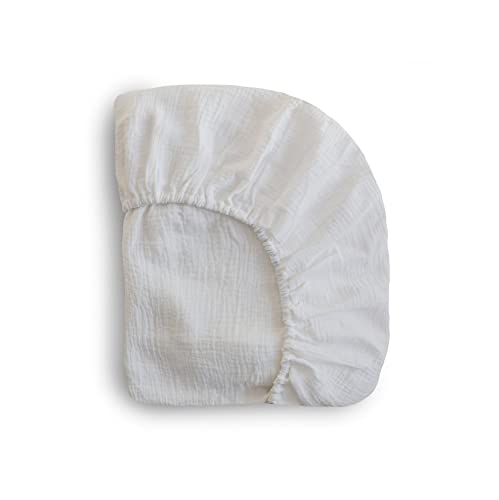 Image of mushie Extra Soft Muslin Fitted Mini Crib Sheet | 24"x 38" (White)