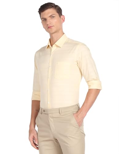 Image of Arrow Men's Full Sleeve Slim Fit Collar Cotton Formal Shirt Beige