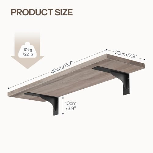Image of HOOBRO Floating Shelves for Wall, 15.7 inch Wall Mounted Shelves Set of 2 | Hanging Storage Shelf with Metal Brackets, Wooden Shelf for Living Room, Bedroom, Bathroom, Greige and Black