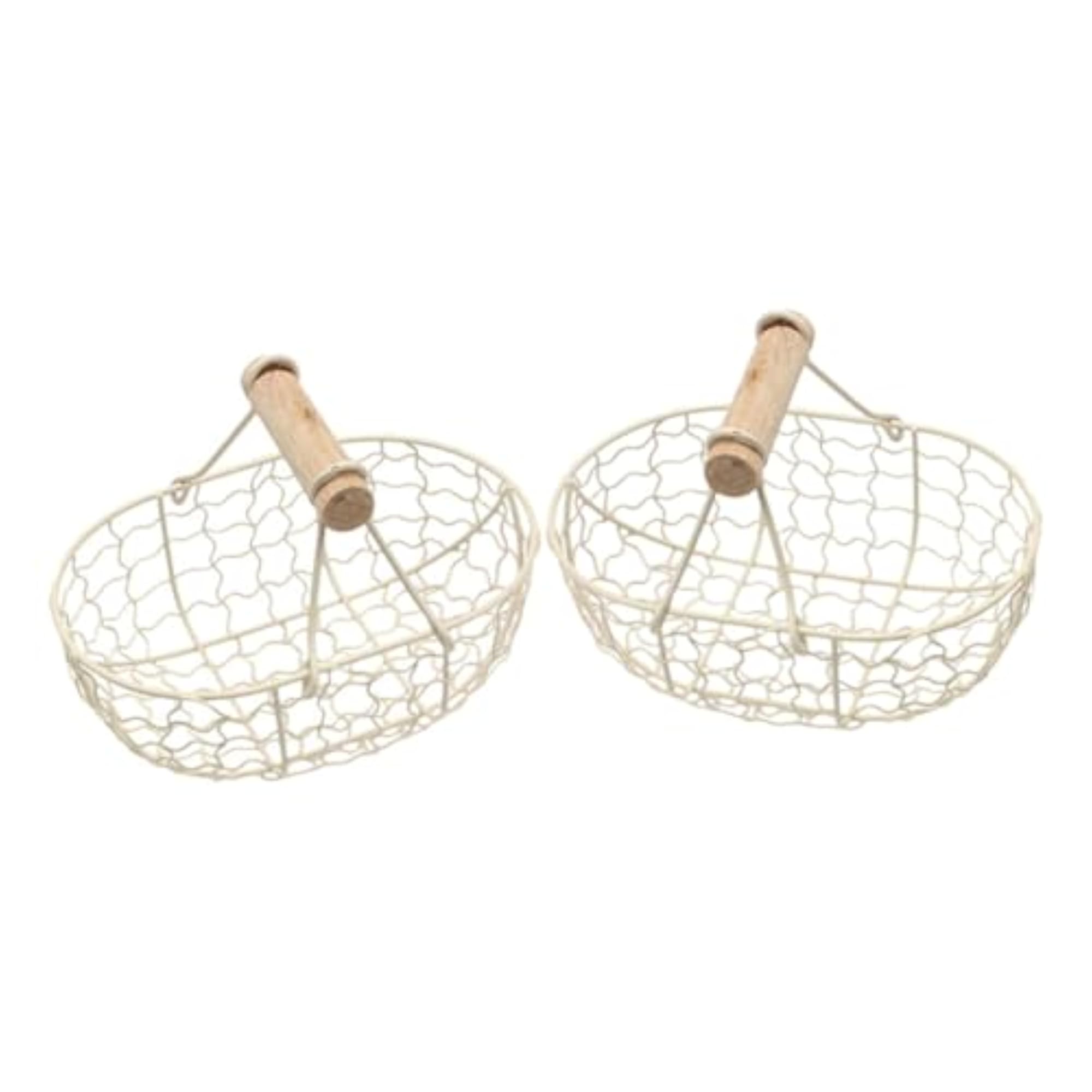 Vintage Iron Fruit Baskets with Wooden Handles