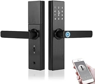 Fingerprint Smart Lock, WiFi Electronic Door Lock, Touchscreen Smart Anti-Theft Door Lock, Fingerprint Keypad Card with Password | IC Card | Tuya Smart Door Lock with Mechanical Key (Black)