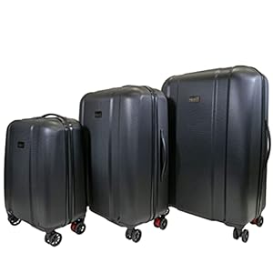 Apollo Sioux – Lot de 3 valises en polycarbonate avec 4 roulettes à 360° et frein à bagages (tailles S (bagage à main) M et L) – Noir – Bagage de voyage, valise roulante, roulettes, Noir