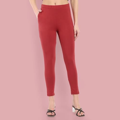 Image of ONE SKY Women Ankle Length Leggings | Premium Cotton Modal Spandex Blend | High Waist Stretchable & Bio-Washed Fabric | Colour-Lock | Ethnic Leggings for Women