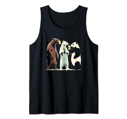 Panda Brown Oso Polar Bebiendo Cerveza - Divertida cerveza gráfica Camiseta sin Mangas