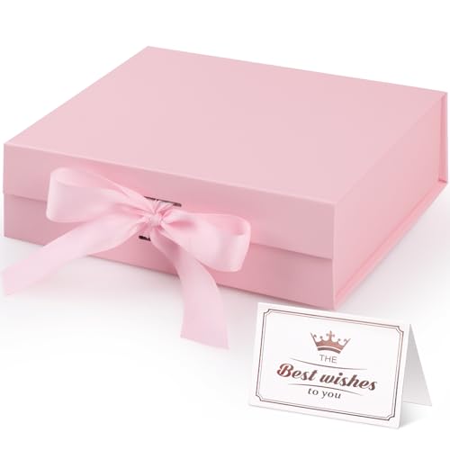 Hianjoo Boîte Cadeau avec Couvercle 23x17x7 cm, Coffrets cadeaux pliables avec Couvercle Magnétique et Ruban pour Mariages, anniversaires, Saint-Valentin, Noël-Rose