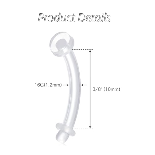 FECTAS 16G 14G Clear Flexible Plastic Daith Rook Earrings Eyebrow Rings Curved Barbells Belly Piercing Retainers 15PCS2