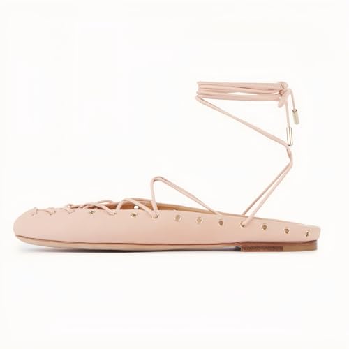 Lace Up Ballet Flats for Women Round Toe Backless Mules Mary Jane Flats Casual Ballerina Shoes2