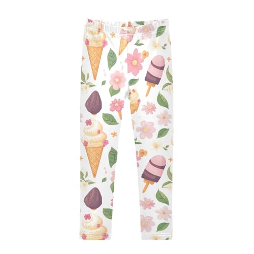 Girls Leggings Ice Cream and Flowers Toddler Girls Clothes Leggings for Girls Toddler Girls Leggings 3-4T