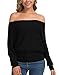 Feiersi Women's Off Shoulder Sweater Long Sleeve Loose Pullover Knit Jumper (Black,Small)