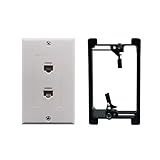 Cat6 Wall Plate and Keystone,Fly Tiger,RJ45 Jack Ethernet Connector,Single Gang Low Voltage Mounting Bracket Device,Female to Female,White(2 Port+Bracket)
